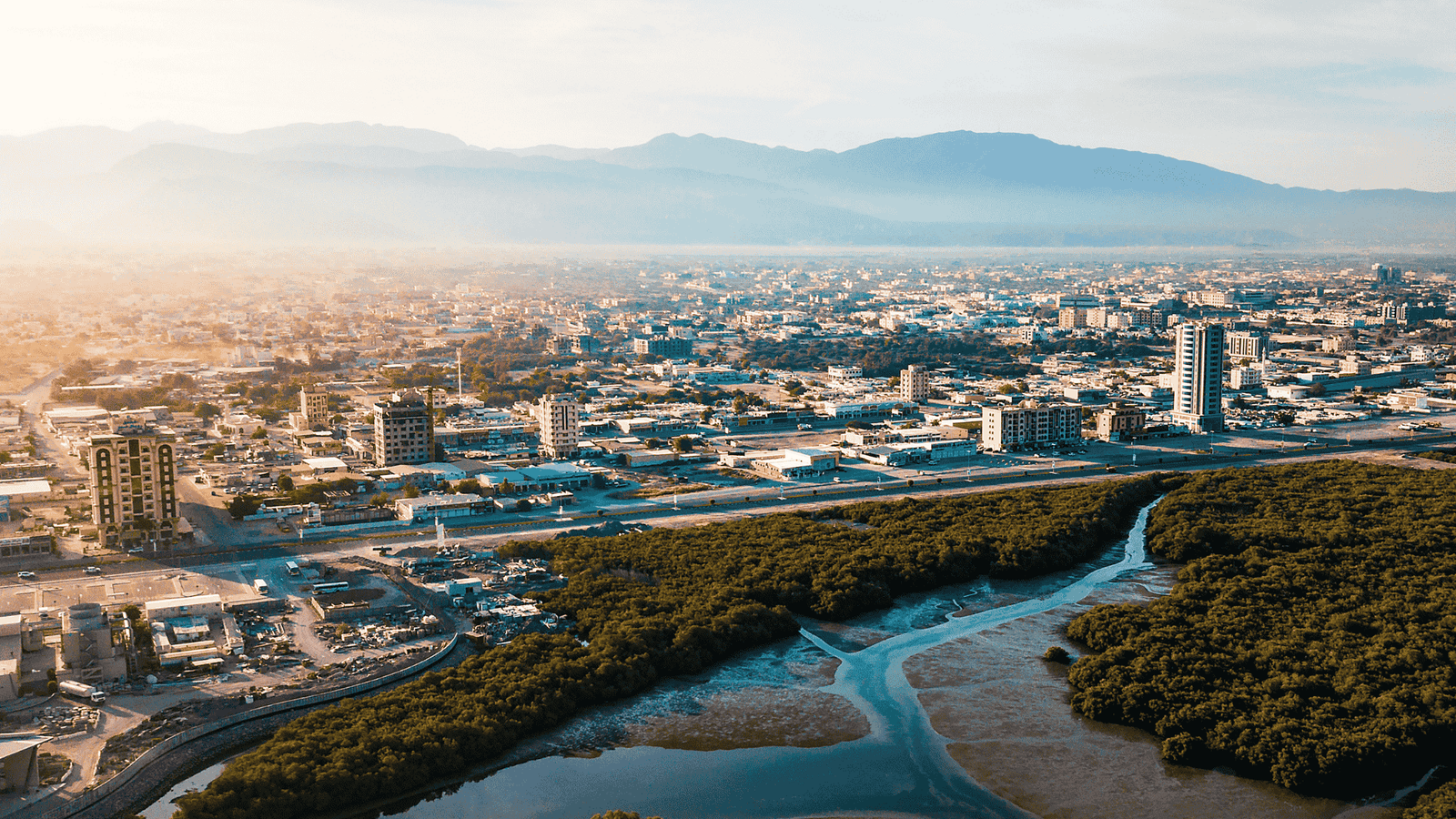 movers in Ras Al Khaimah UAE city skyline with residential areas